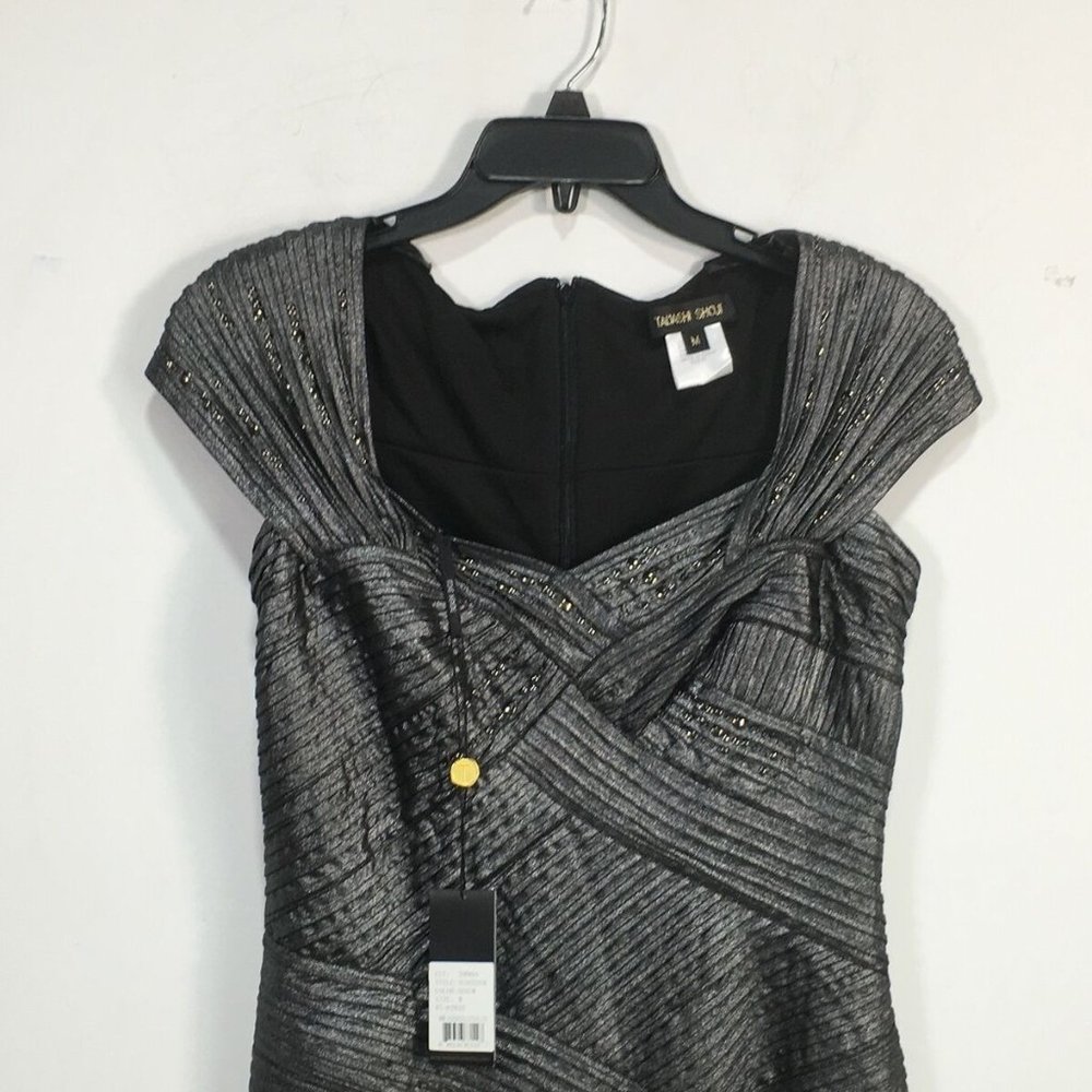 Tadashi Shoji Basket Weave Embellished Bodice Dress, Women's Size M -Shadow Grey - Picture 8 of 12